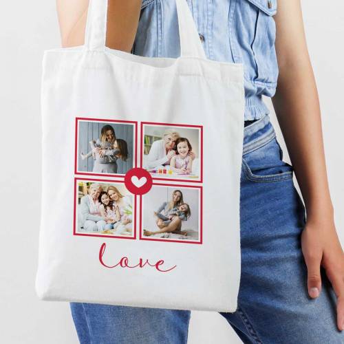 Any 4 Photos Love Personalised Tote Bag