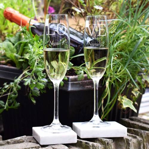 Love And Names - Pair of Personalised Champagne Crystal Flute
