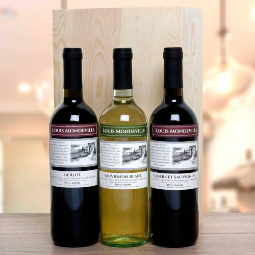 French Trio Wine in Wooden Gift Box