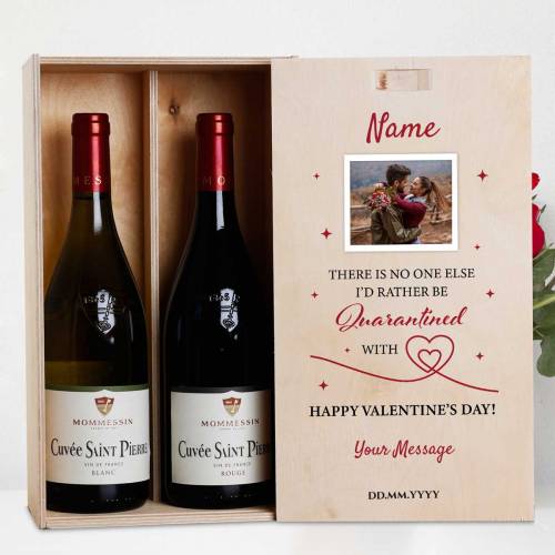 There's No One Else I'd Rather Be Quarantined With - Personalised Wooden Double Wine Box