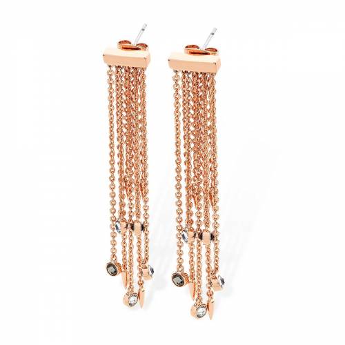 Tipperary Rose Gold Chain Earrings With Blue & Clear Bezel Cut Cz
