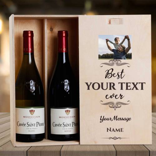 Any Photo Best Any Title Ever Black - Personalised Wooden Double Wine Box