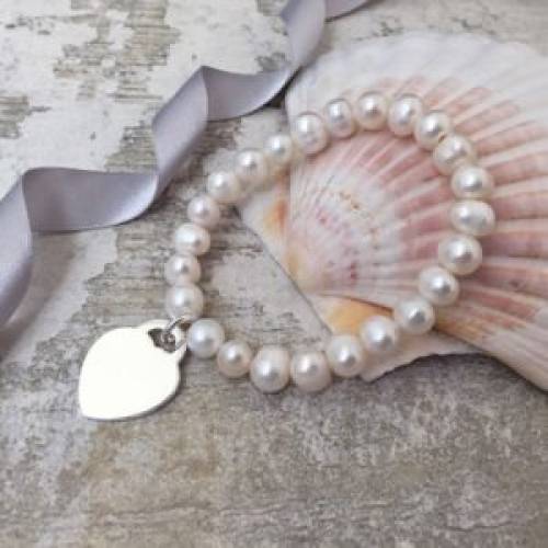 Freshwater Pearl Bracelet With Heart - Personalised