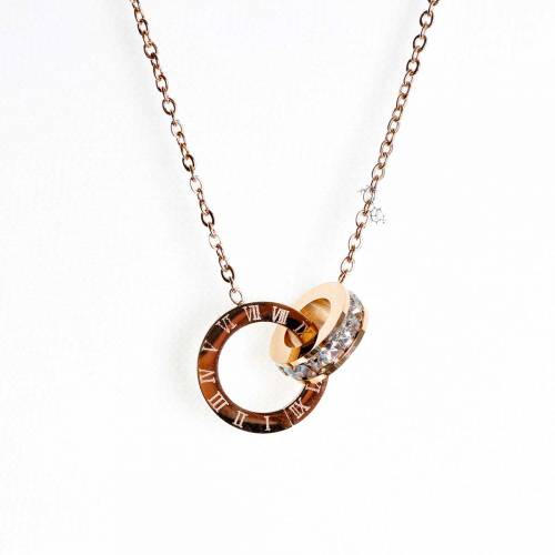 Roman Numerial Double Circle Necklace from Dubh Linn (Rose Gold)
