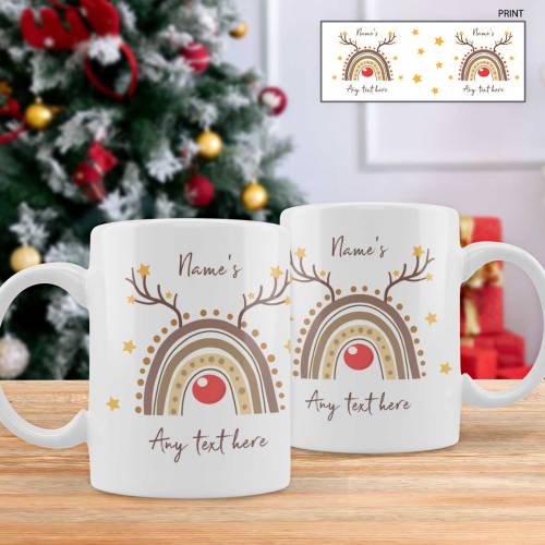 Christmas Rainbow Reindeer - Personalised Mug