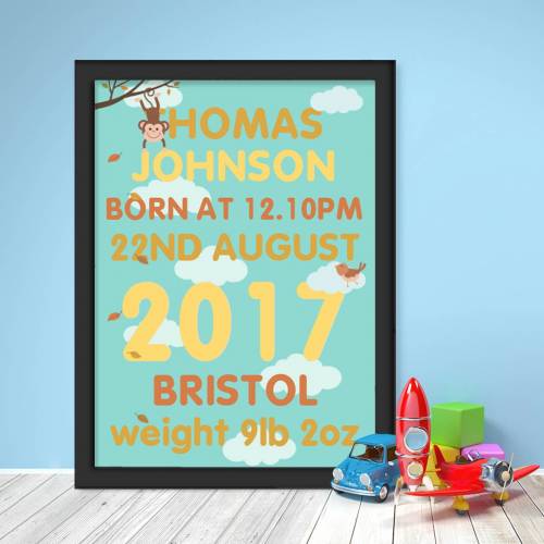 New Born Boy Cute Cloud Personalised Poster