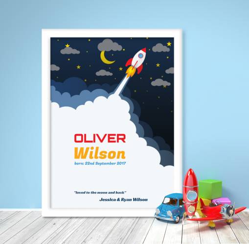 Rocketship Baby Personalised Poster