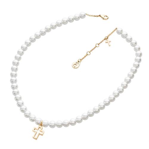Pearl Necklace With Gold Cross