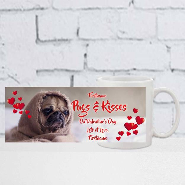 Pugs & Kisses Valentine Personalised Mug