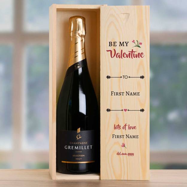 Be My Valentine Personalised Single Wooden Champagne Box