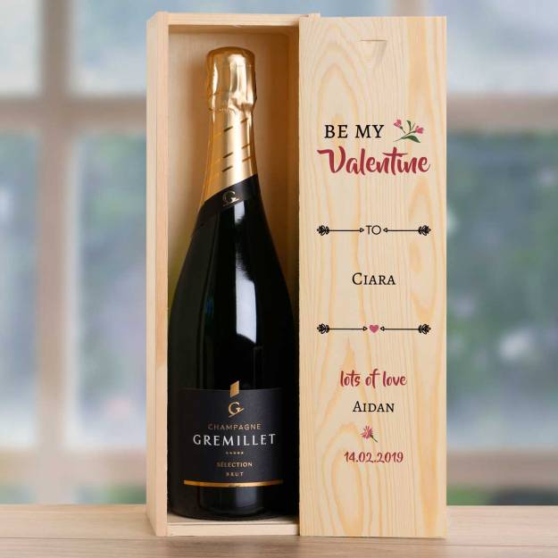 Be My Valentine Personalised Single Wooden Champagne Box
