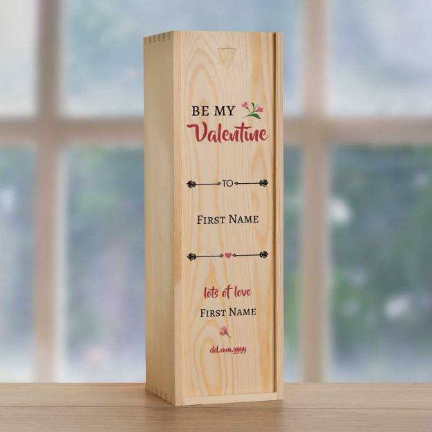 Be My Valentine Personalised Wooden Champagne Box (Includes Champagne)