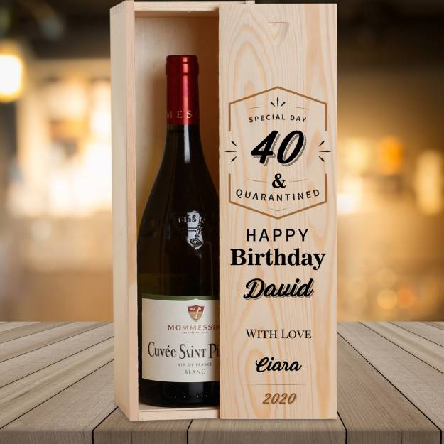 Happy Birthday Age And Quarantined - Personalised Wooden Single Wine Box