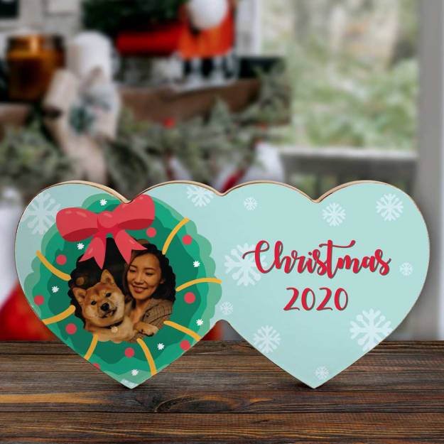 Any Photo Christmas Wreath - Wooden Hearts Photo Block