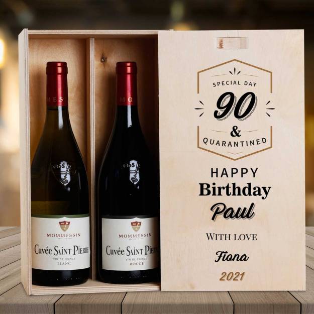 Happy Birthday Age And Quarantined - Personalised Wooden Double Wine Box
