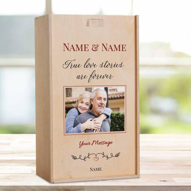 True Love Stories Are Forever Any Photo - Personalised Wooden Double Wine Box