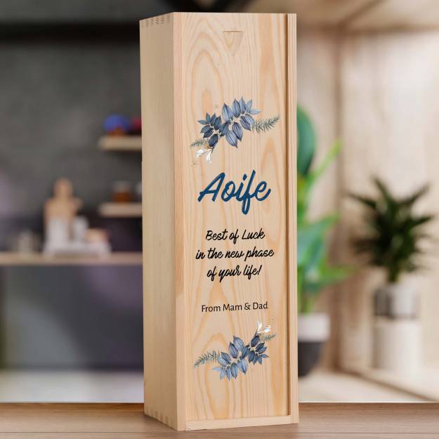 Any Name And Any Message Flowers - Personalised Wooden Single Wine Box