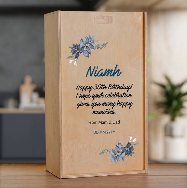 Any Name And Any Message Flowers - Personalised Wooden Double Champagne Box
