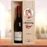 Any Photo Happy Anniversary My Love Personalised Wooden Single Wine Box