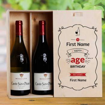 Frame Red Design Birthday Personalised Wooden Double Wine Box