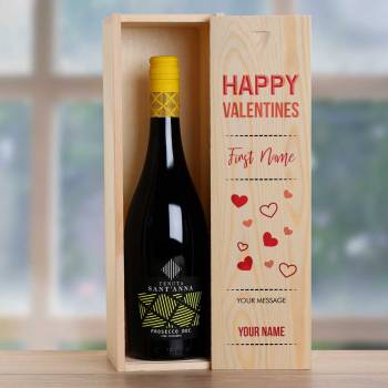 Happy Valentines Personalised Wooden Single Wine Box