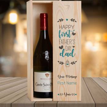 Happy First Father's Day Personalised Wooden Single Wine Box