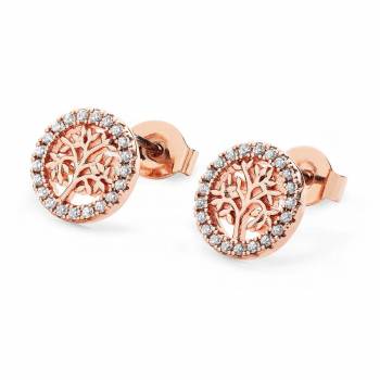 Tipperary Rose Gold Tree of Life in Cz Circle Stud Earring