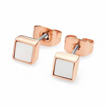 Tipperary Rose Gold Square June Birthstone Earrings - Pearl