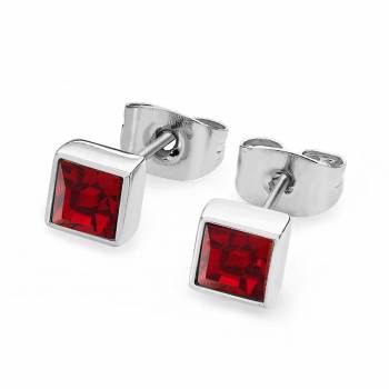 Tipperary July Silver Square Birthstone Earrings - Ruby Crystal
