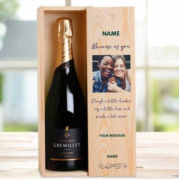Because Of You Any Photo And Message - Personalised Single Champagne Box