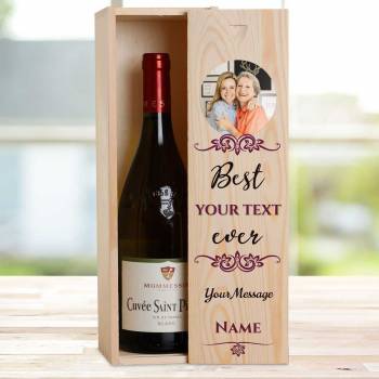 Any Photo Best Any Title Ever Burgundy - Personalised Wooden Single Wine Box