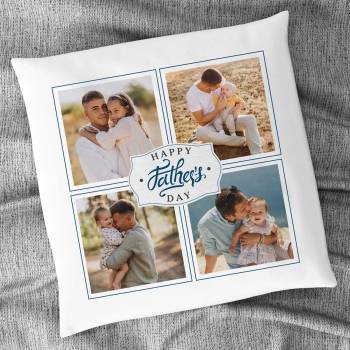 Any 4 Photos Happy Father's Day Blue Personalised Cushion Square
