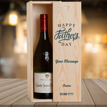 Any Message Happy Father's Day Blue - Personalised Wooden Single Wine Box