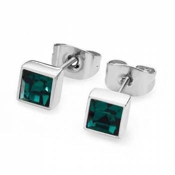 Tipperary May Silver Square Birthstone Earrings - Emerald Crystal