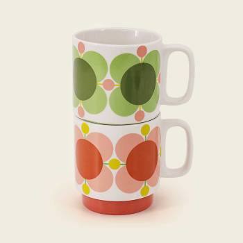 Orla Kiely Atomic Flower Bubblegum/Basil Set of 2 Mugs