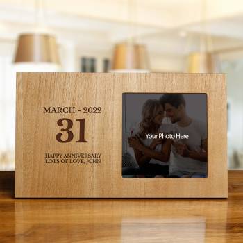 Date and Personalised Message Wide Wooden Photo Frame - Engraved