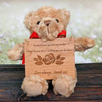 Smile Because You Are My Mother - Wooden Plaque Personalised Teddy Bear