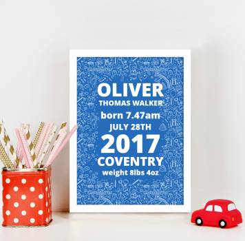 Baby Boy Doodle Personalised Poster