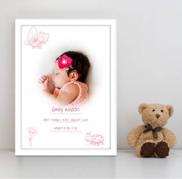 Cute Bugs - Pink - Personalised Poster