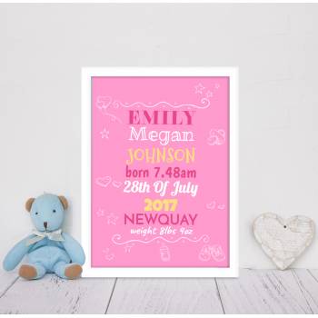 Baby Sketches Pink Personalised Poster