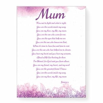 You are my love, my life, my Mom poem... Stretched Photo Canvas 20 x 30 Inch