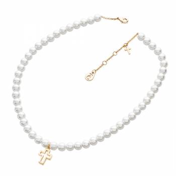 Pearl Necklace With Gold Cross