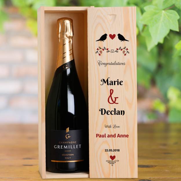 Love Birds Congratulations Personalised Wooden Champagne Box