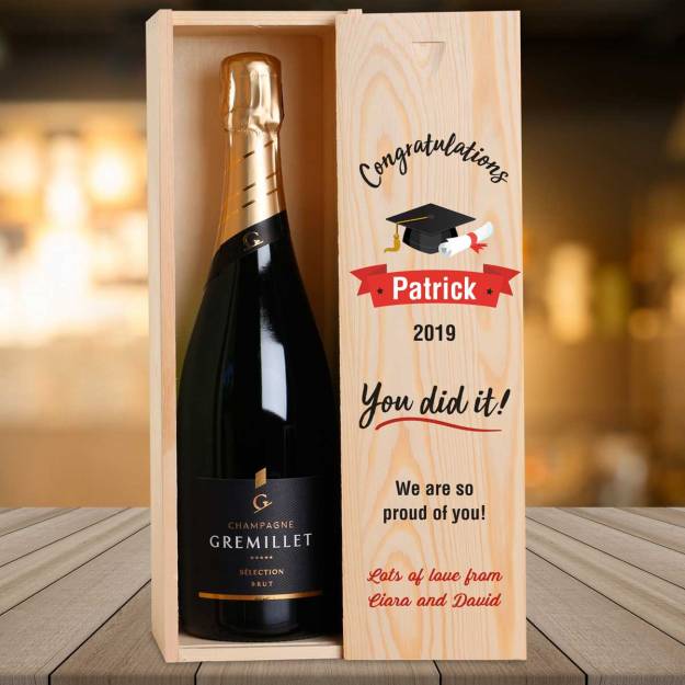 Congratulations You Did It! Graduation Personalised Single Wooden Champagne Box