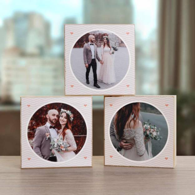 Personalised Wooden Photo Blocks - Mr. and Mrs.