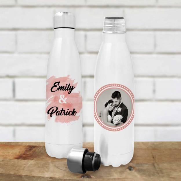 Any Photo Any Message Pink Circle - Personalised Stainless Steel Bottle