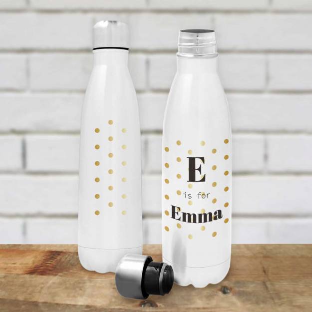 Any Initials And Name Polka Dots - Personalised Stainless Steel Bottle