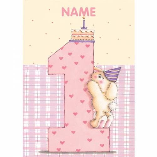 Rabbit Pink Birthday 1st Birthday Card