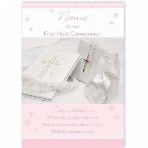 Pink On Your First Holy Communion Card