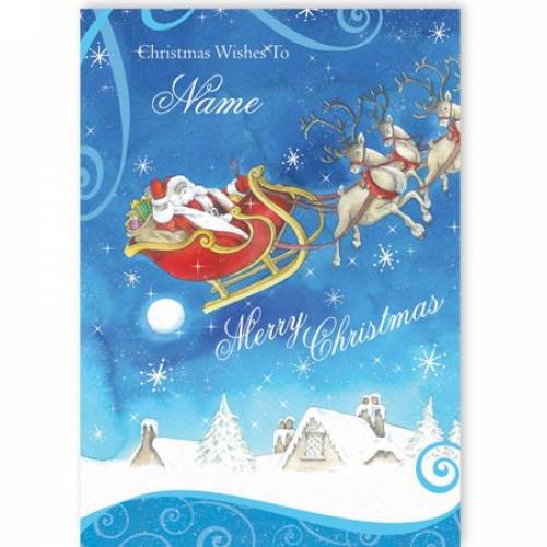 Santa Sleigh Christmas Wishes Christmas Card